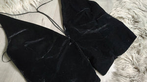 Zara Black Velour V-Neck Vest Crop Top XL