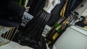 Philosophy Black Pu Leather Ruffle Maxi Skirt MD