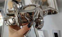 Load image into Gallery viewer, Mirror Glass Triceratops Dinosaur Candle Holder
