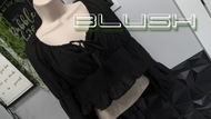 Blush Black Boho Ruffle Princess Sleeve Crop Top LG