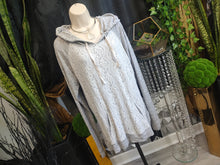 Load image into Gallery viewer, Grey &amp; White Lace Accented Sweater Hoodie XL
