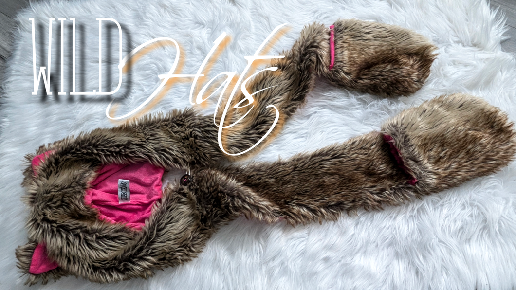 Wild Hats Faux Fur & Pink Fleece Bear Animal Hat Tuque