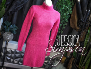 Jessica Simpson Hot Pink Fuzzy Knit Sweater Dress XXS