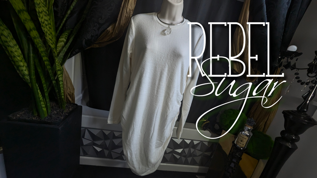 Rebel Sugar Rouched Ivory White Sweater Dress MD-LG