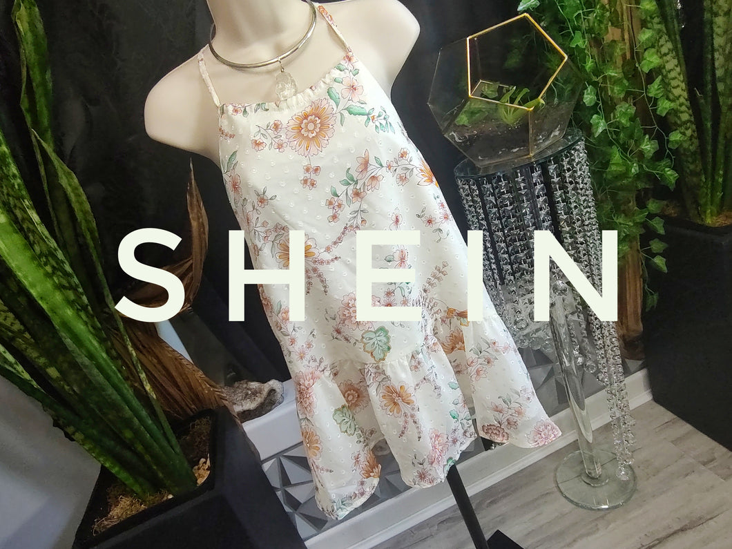 Shein White Flowy Floral Tunic Top MD