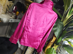 Lana Lee Hot Pink Satin Bling Dress Shirt sz10