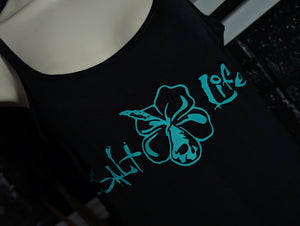 Black Hibiscus & Ocean Vibes Tank Top LG