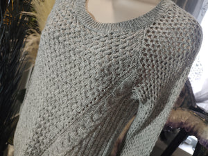 Pink Rose Grey Sheer Mesh Cable Knit Sweater MD