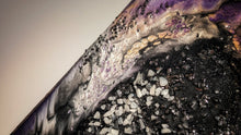 Load image into Gallery viewer, Wood Canvas Epoxy Resin Moonstone Crystal &quot;SPACE&quot; Art Piece
