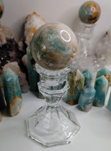 Amazonite Crystal Sphere with Glass Stand