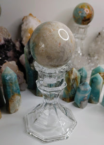 Amazonite Crystal Sphere with Glass Stand