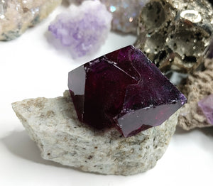 Rare Purple Fluorite Crystal Cube on Matrix
