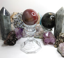 Load image into Gallery viewer, Petrified Wood Fossilized Sphere with Crystal Stand
