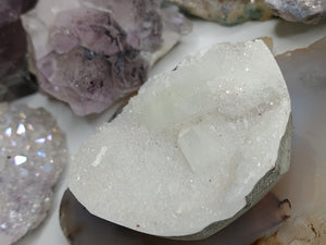White Calcite in Druzy Matrix Crystal