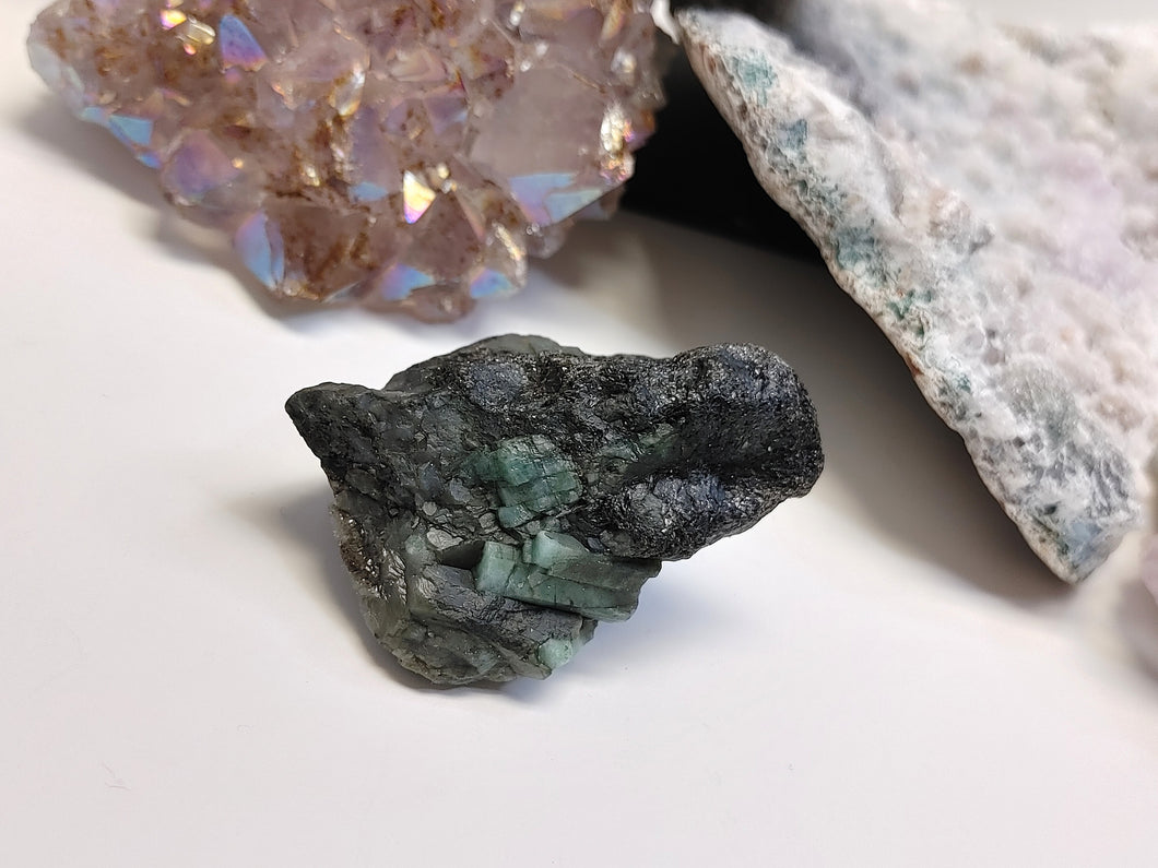 Emerald in Black Druzy Crystal Cluster