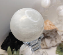 Load image into Gallery viewer, Selenite Crystal Sphere with Glass Stand
