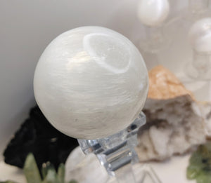 Selenite Crystal Sphere with Glass Stand