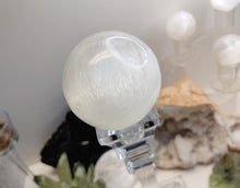Load image into Gallery viewer, Selenite Crystal Sphere with Glass Stand
