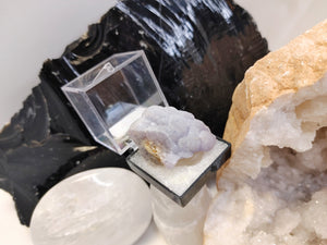 Botryoidal Purple Fluorite Crystal in Display Case