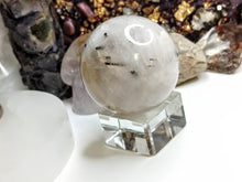 Load image into Gallery viewer, Black Tourmalinated Quartz Sphere with Stand
