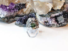 Load image into Gallery viewer, Faceted Moldavite Cubic Zirconia Ring Size 6
