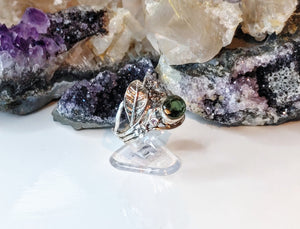 Faceted Moldavite Cubic Zirconia Ring Size 6
