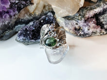 Load image into Gallery viewer, Faceted Moldavite Cubic Zirconia Ring Size 6
