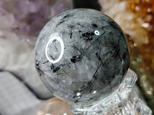 Load image into Gallery viewer, Tourmalinated Quartz Crystal Sphere with Stand
