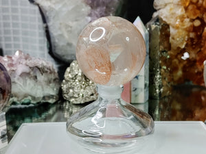 Rainbow Strawberry Quartz Crystal Sphere with Stand