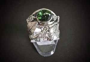 Faceted Moldavite Cubic Zirconia Ring Size 6