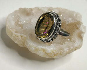 Faceted Mystic Topaz Sterling Silver Ring