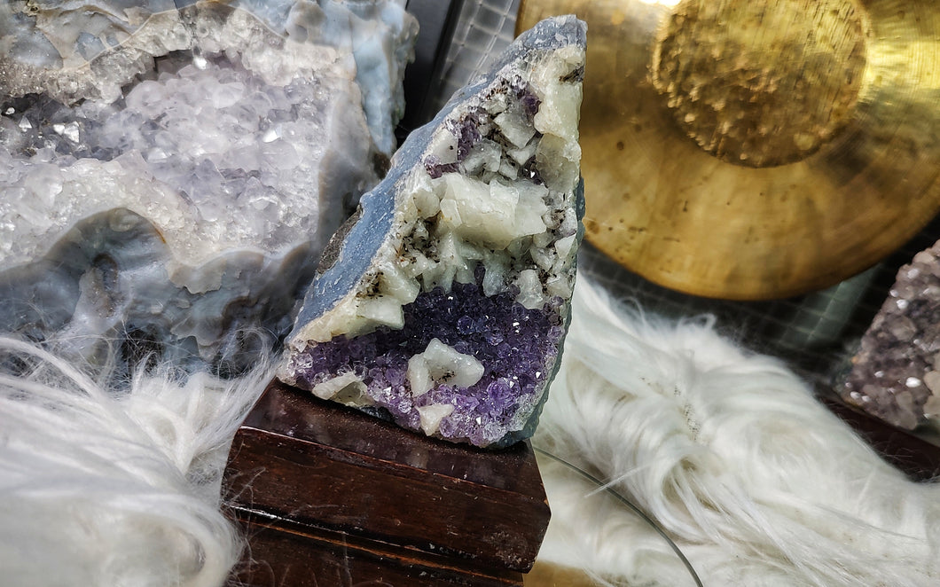 Amethyst & Calcite Crystal Cluster on Stand