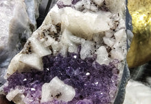 Load image into Gallery viewer, Amethyst &amp; Calcite Crystal Cluster on Stand
