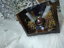Load image into Gallery viewer, Garnet Sphere in Smoked Glass/Wood Stand

