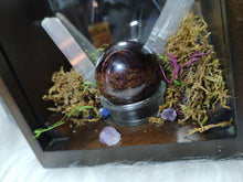 Load image into Gallery viewer, Garnet Sphere in Smoked Glass/Wood Stand
