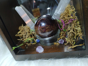 Garnet Sphere in Smoked Glass/Wood Stand